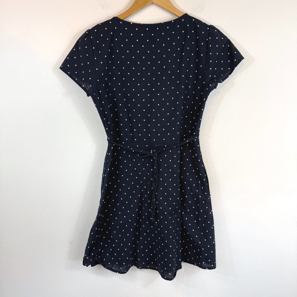 Abercrombie & Fitch Polka Dot Mini Dress S Tie Front Button Cotton Pockets Retro - Picture 6 of 14